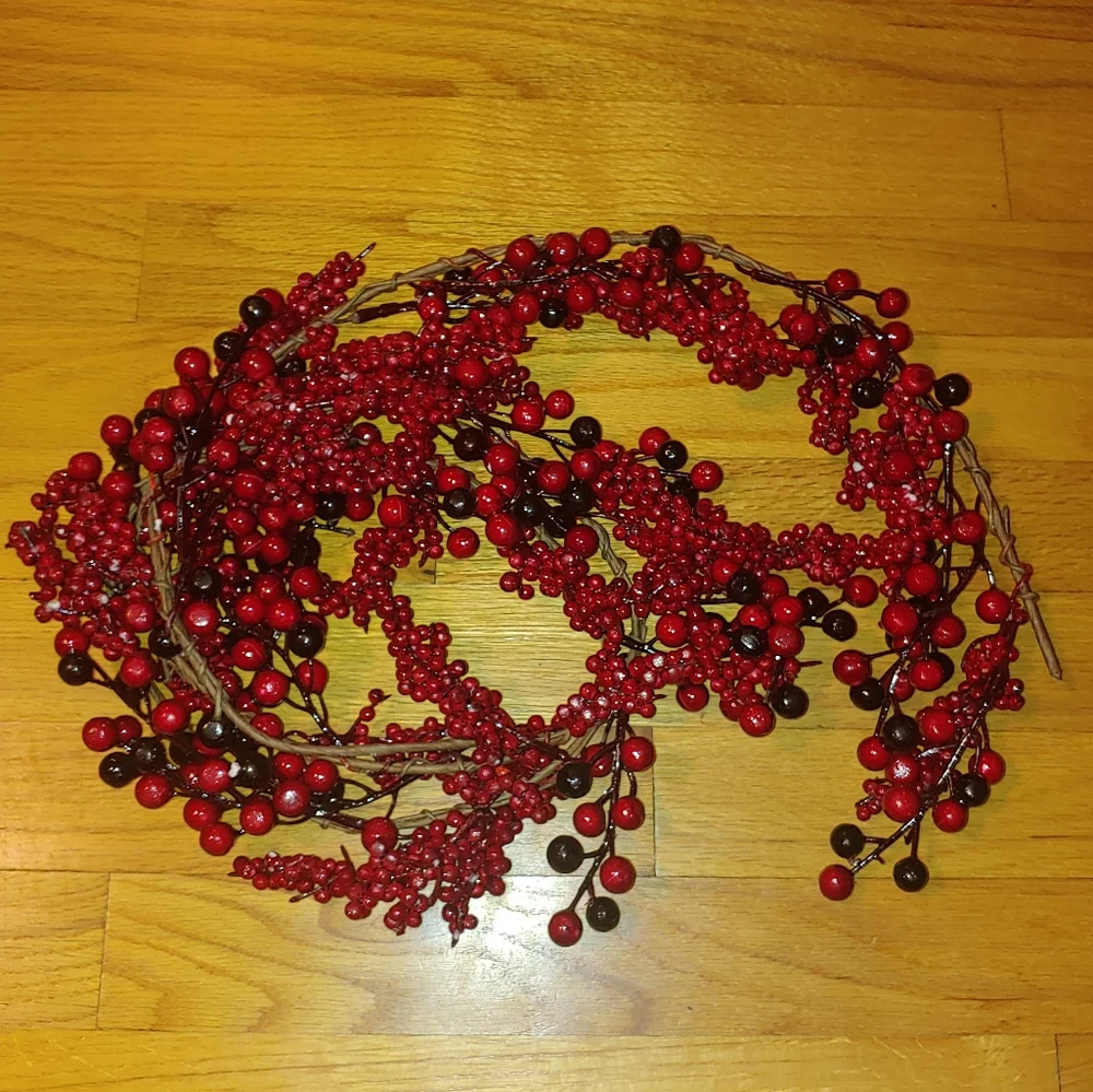 Christmas Decoration Red Burgundy Artificial Berry Strand Mixed Berries Holly